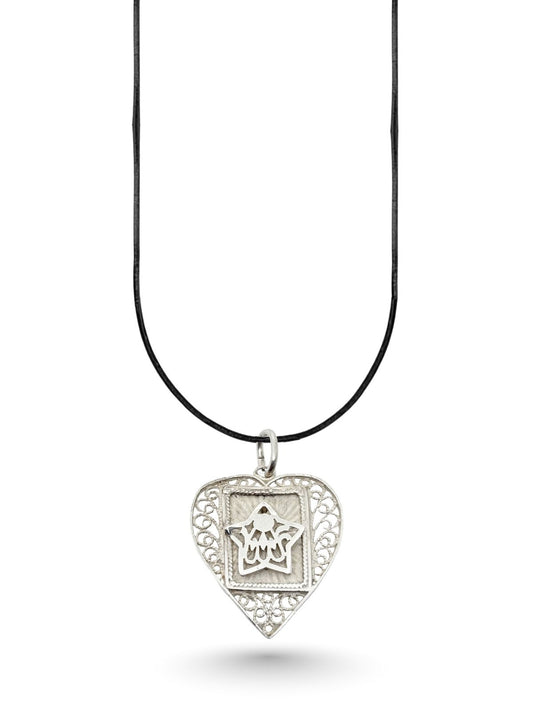 Allah Yazılı Telkari Kalp İslami Gümüş Kolye 3.5x2.6 cm [OYSY183]