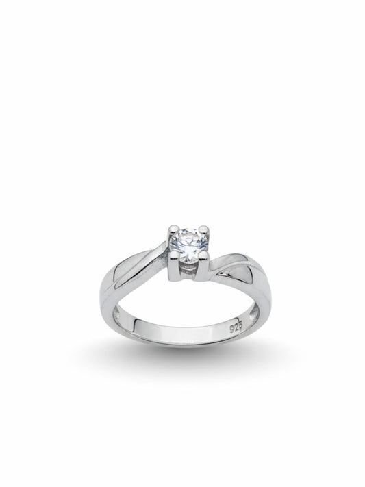 Wave Zirkon Taşlı Tektaş Gümüş Kadın Yüzük