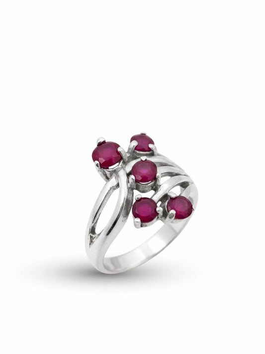 Yakut Taşlı Salkım Kadın Gümüş Yüzük