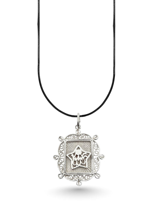 Yıldız İçinde Hat Sanatı İşlemeli Telkari Gümüş Kolye 4x2.8 cm [OYSY181]