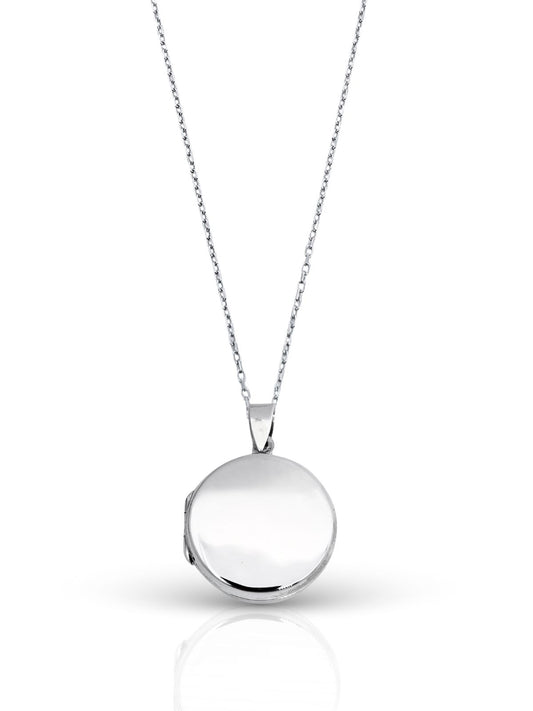 Yuvarlak Düz Kapaklı Gümüş Fotoğraflık Kolye 3.4x2.5 cm