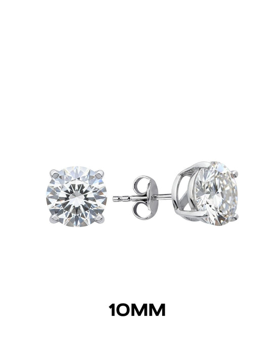 Yuvarlak Tırnaklı Tektaş Rodyumlu Vidalı Unisex Gümüş Küpe