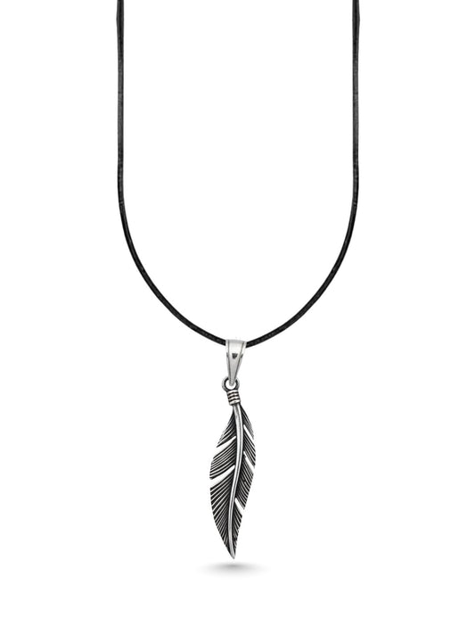 Zarif Gümüş Kuş Tüyü Kolye 3.9x0.8 cm [OYSY213]