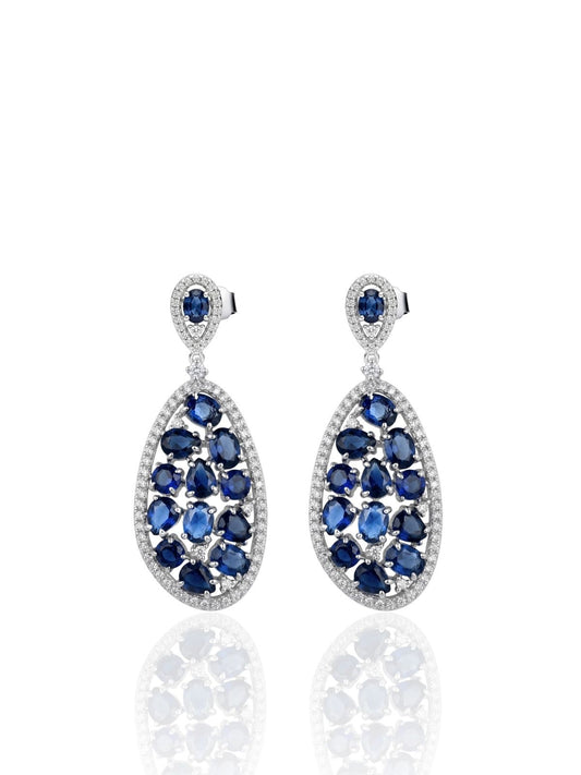 Sallantılı Zirkon Çevrili Doğal Taşlı Vidalı Gümüş Küpe  3.6 x 1.3 cm [OYSY282]