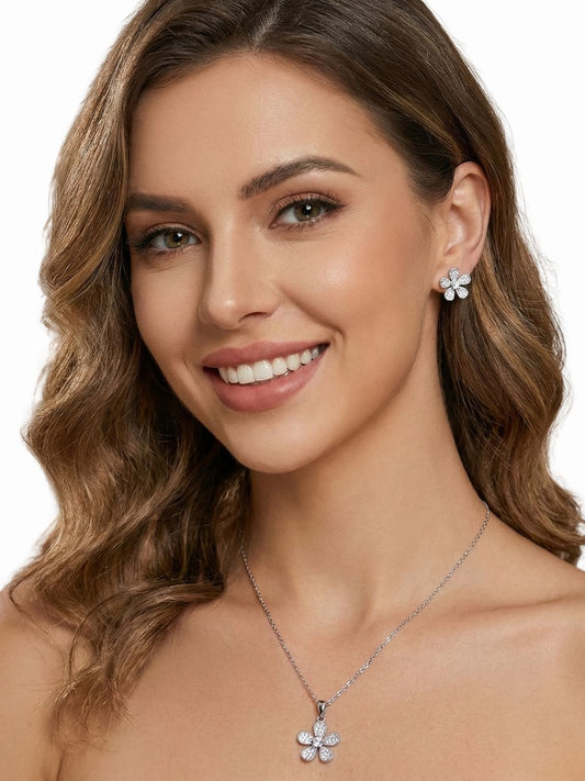 Zirkon Taşlı Çiçek Kadın Gümüş Set Takım