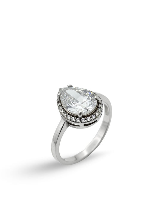 Zirkon Taşlı Damla Formlu Kadın Gümüş Yüzük