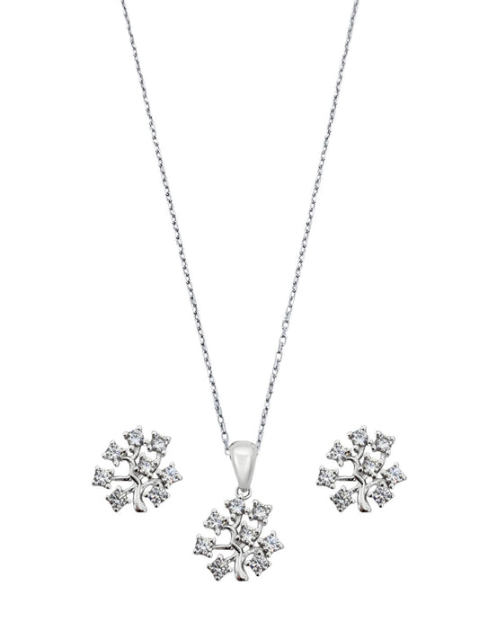 Zirkon Taşlı Hayat Ağacı Kadın Gümüş Set Takım