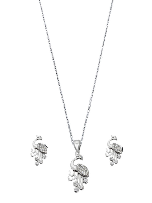 Zirkon Taşlı Tavus Kuşu Kadın Gümüş Set Takım