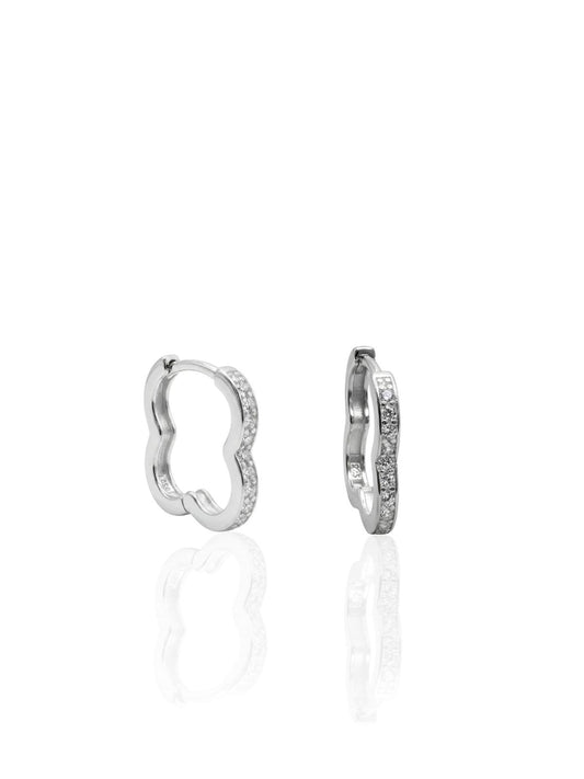İnce Zirkon Taşlı Yonca Form Gümüş Halka Küpe 1.4 x 1.3 cm [OYSY284]