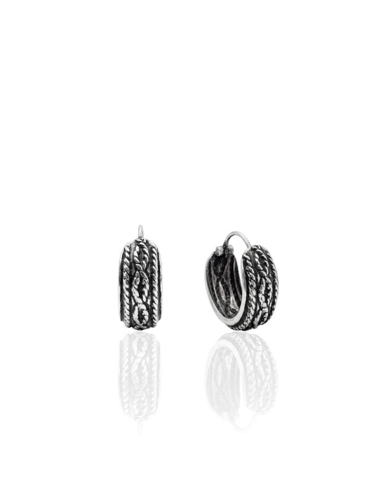 Minimal Etnik Örgü Motifli Gümüş Halka Küpe 1.4x1.4cm [OYSY304]
