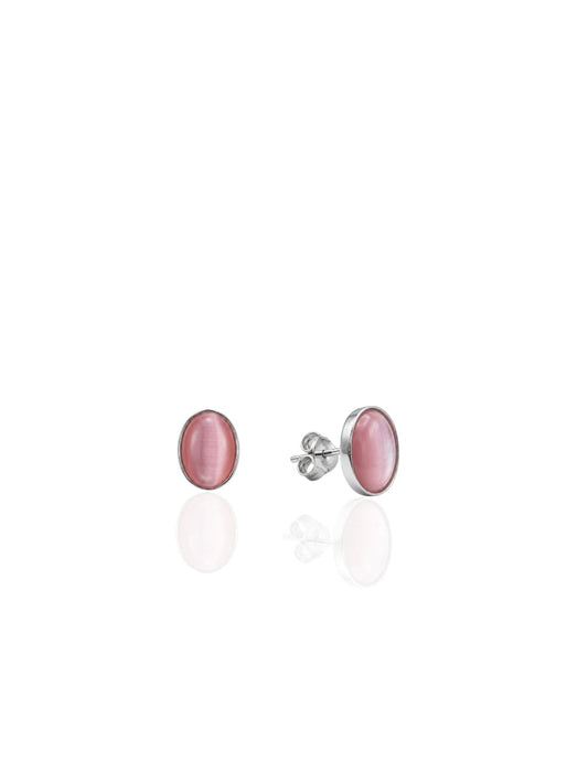 Renkli Sedef Taşlı Oval Gümüş Küpe 0.8x0.6cm [OYOK374]