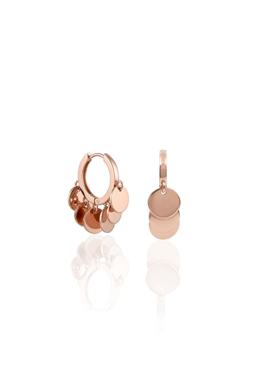 Çoklu Yuvarlak Pul Sallantılı İnce Rose Gümüş Halka Küpe 2.1x1.8 cm [OYSY294]
