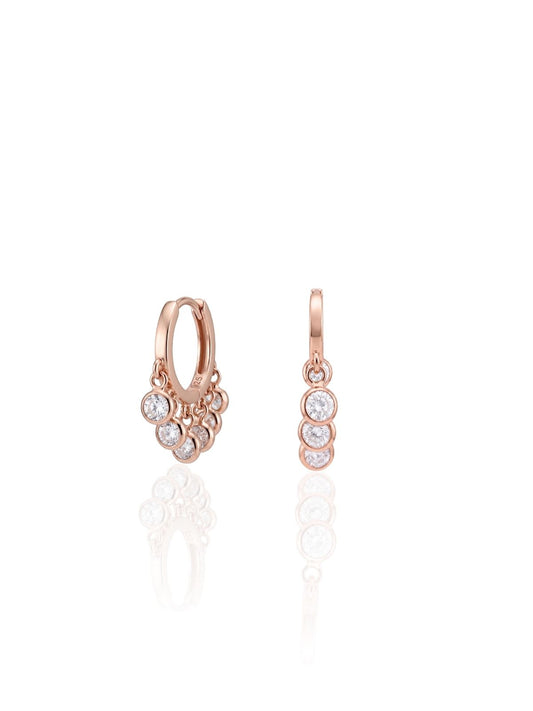 Çoklu Yuvarlak Zirkon Sallantılı İnce Rose Gümüş Halka Küpe 2x2.2 cm[OYSY293]