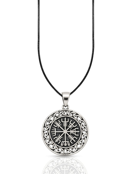 Viking Pusulası Vegvisir Gümüş Madalyon Kolye 4.1x3 cm [OYOT454]