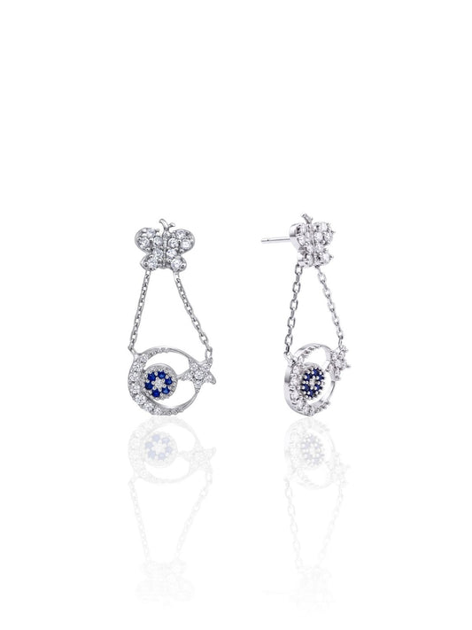 Zirkon Taşlı Nazar Ay Yıldız Sallantılı Gümüş Küpe 2.3x1cm [OYOK355]