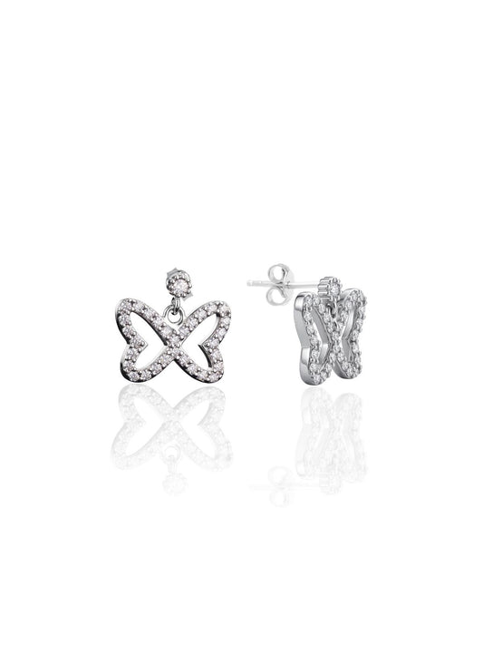 Zirkon Taşlı Sallantılı Gümüş Kelebek Küpe 1x1.2cm [OYOK348]