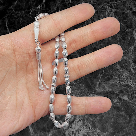 Striped Barley Silver Prayer Beads