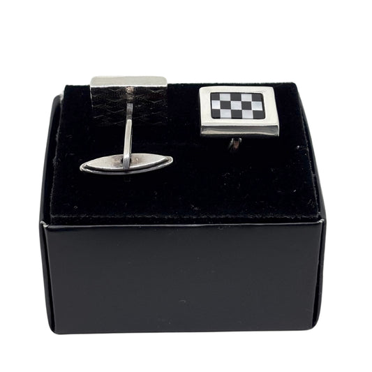 Silver Square Black White Pearl Cufflinks