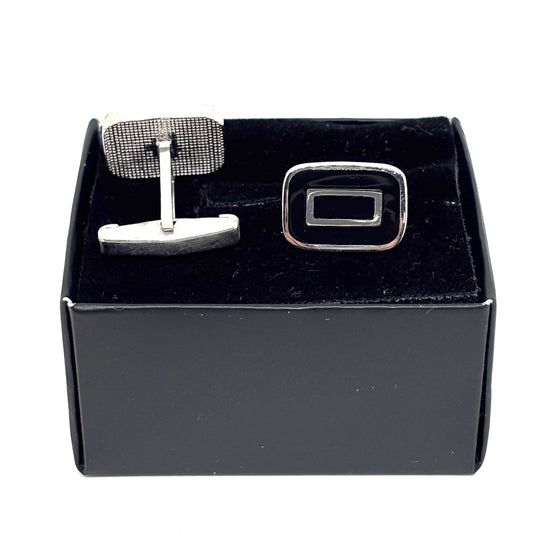 Rectangular Black Enameled Silver Cufflinks