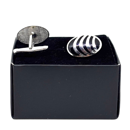 Silver Black Enamel Oval Cufflinks