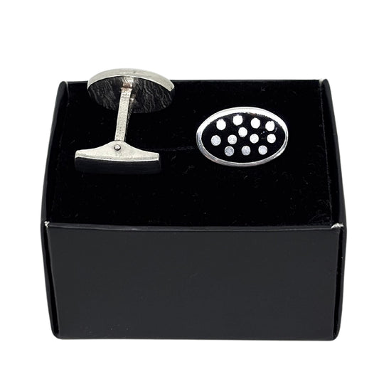 Silver Black Enamel Oval Cufflinks 02