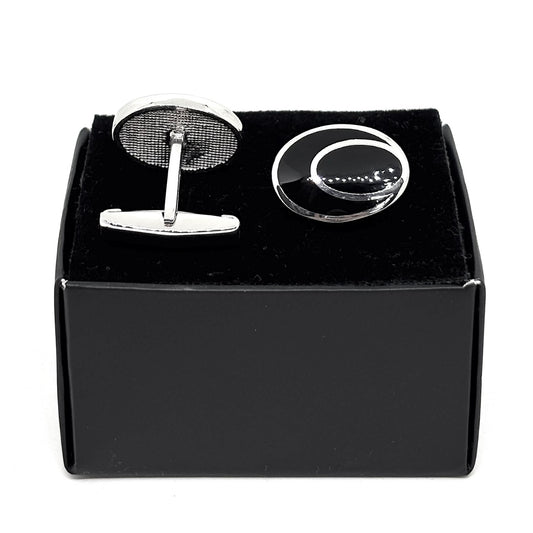 Silver Black Enamel Oval Cufflinks 03