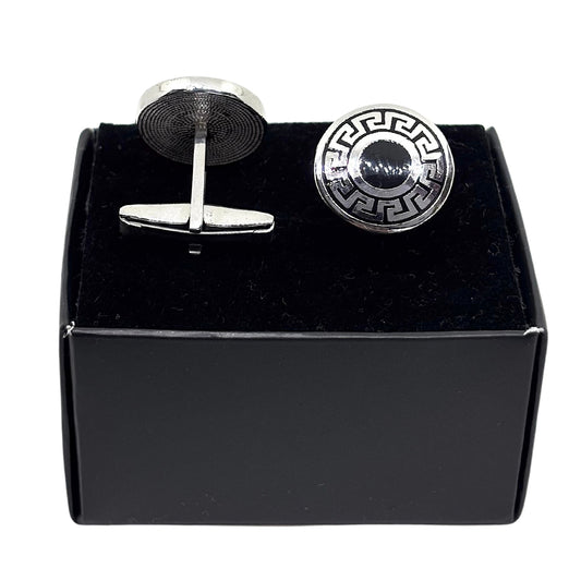 Silver Black Greek Pattern Silver Cufflinks