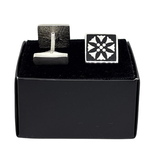 Square Black Enamel Silver Cufflinks