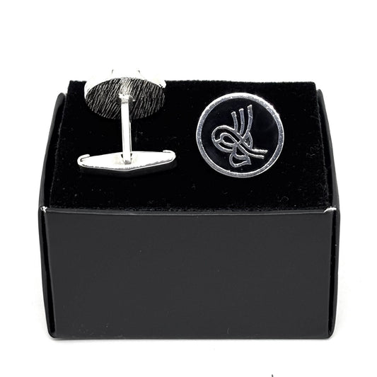 Round Black Enameled Silver Tura Cufflinks