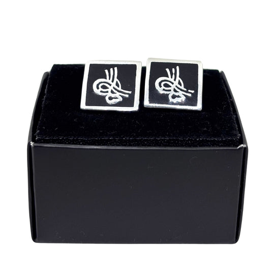 Silver Enameled Square Tughra Cufflinks