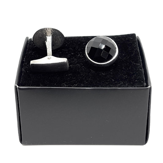 Silver Cufflinks with Cut Onyx Stone