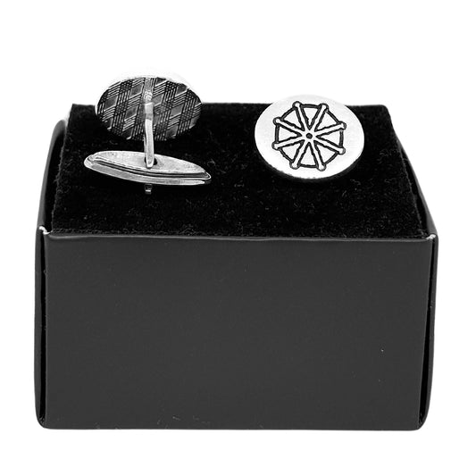 Silver Round Ship Wheel Cufflinks