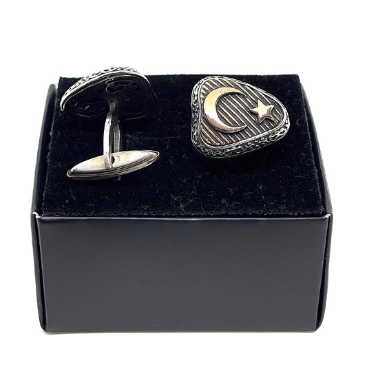 Silver Rose Gold Plated Crescent Star Cufflinks