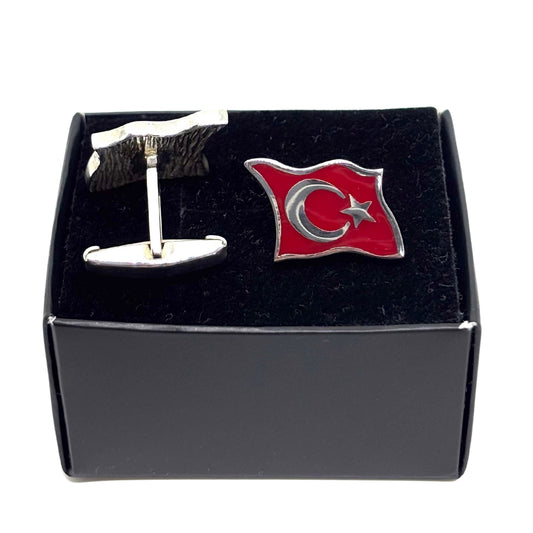 Silver Red Enameled Crescent Star Cufflinks