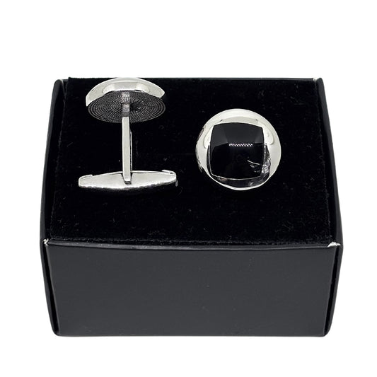 Round Silver Enamel Cufflinks