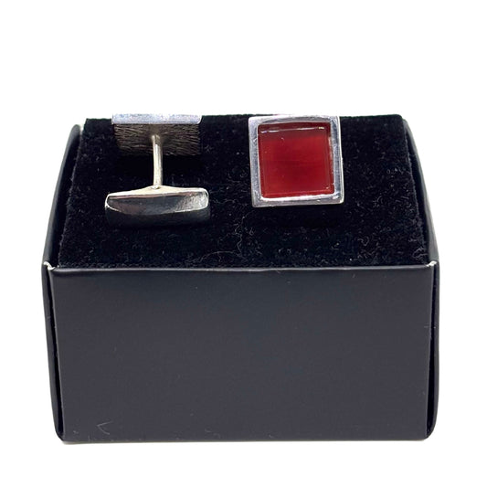 Square Agate Stone Silver Cufflinks 