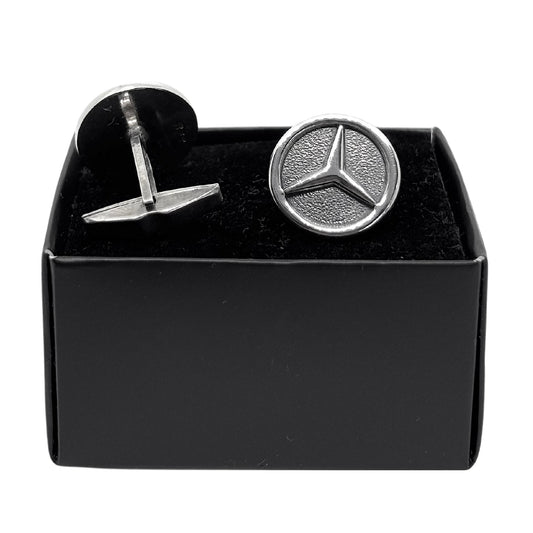 Silver Cufflinks with Round Mercedes Emblem