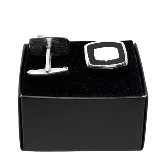 Black Enamel Rectangular Silver Cufflinks