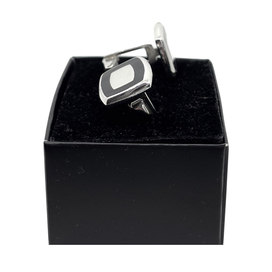 Black Enamel Rectangular Silver Cufflinks