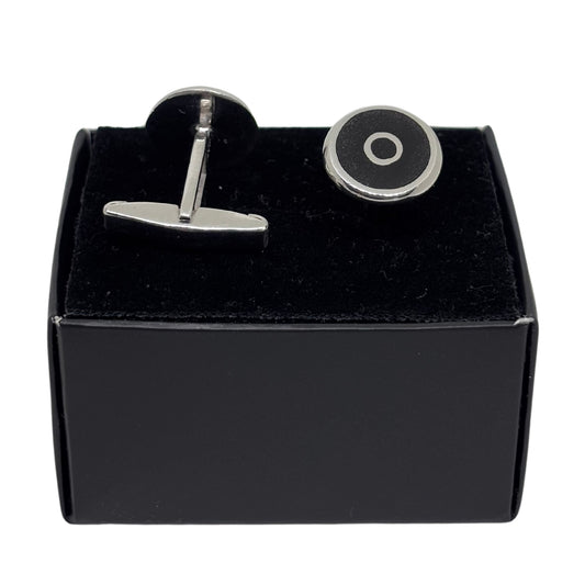 Silver Round Black Enamel Cufflinks