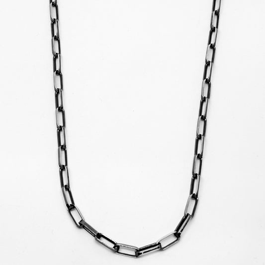 Blackened Paperclip Silver Chain Necklace 45CM