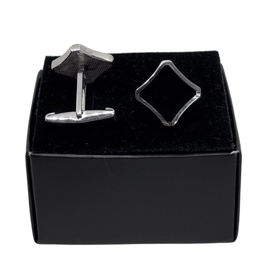 Square Black Enamel Silver Cufflinks