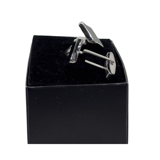 Square Black Enamel Silver Cufflinks