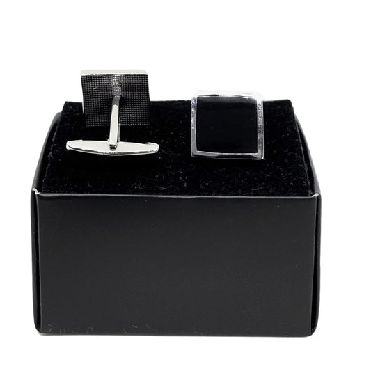 Black Enamel Square Silver Cufflinks