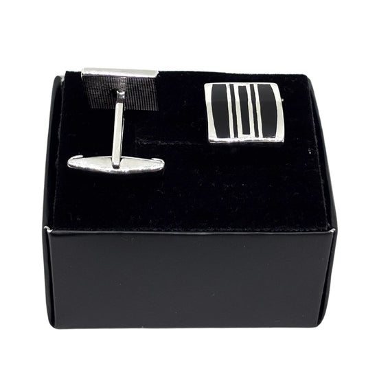 Silver Square Black Enamel Cufflinks