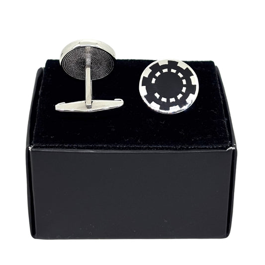 Round Black Enameled Silver Cufflinks