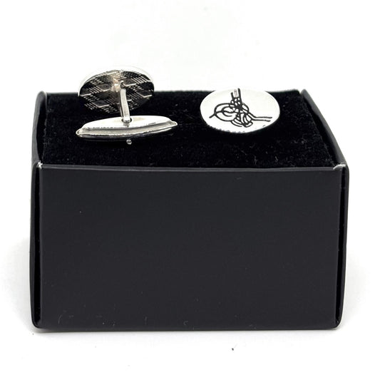 Silver Oval Engraved Tughra Cufflink