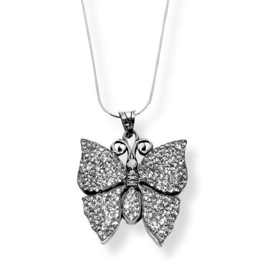 White Sparkling Butterfly Silver Women's Necklace IKM