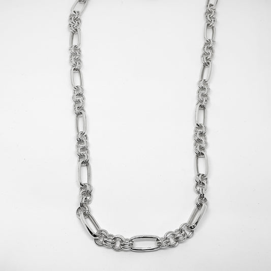 Double Triple Ring Link Paper Clip Silver Chain Necklace 60CM