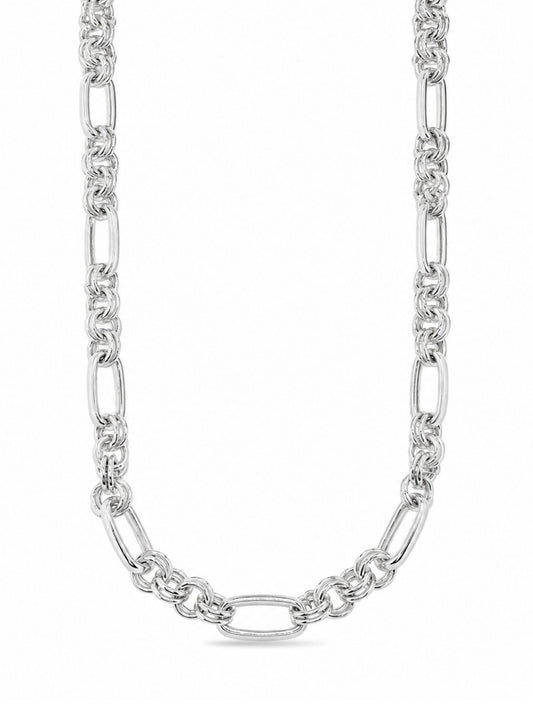 Double Triple Ring Link Paper Clip Silver Chain Necklace 60CM